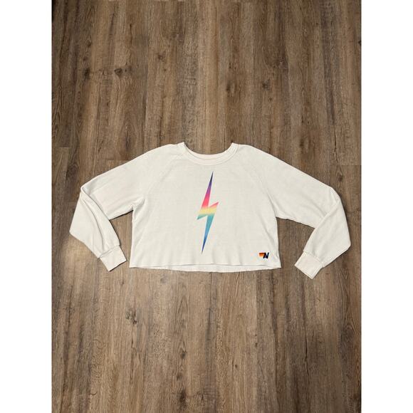Aviator Nation Women's Cropped Rainbow Bolt Crewneck Sweatshirt Size Medium - Picture 1 of 8